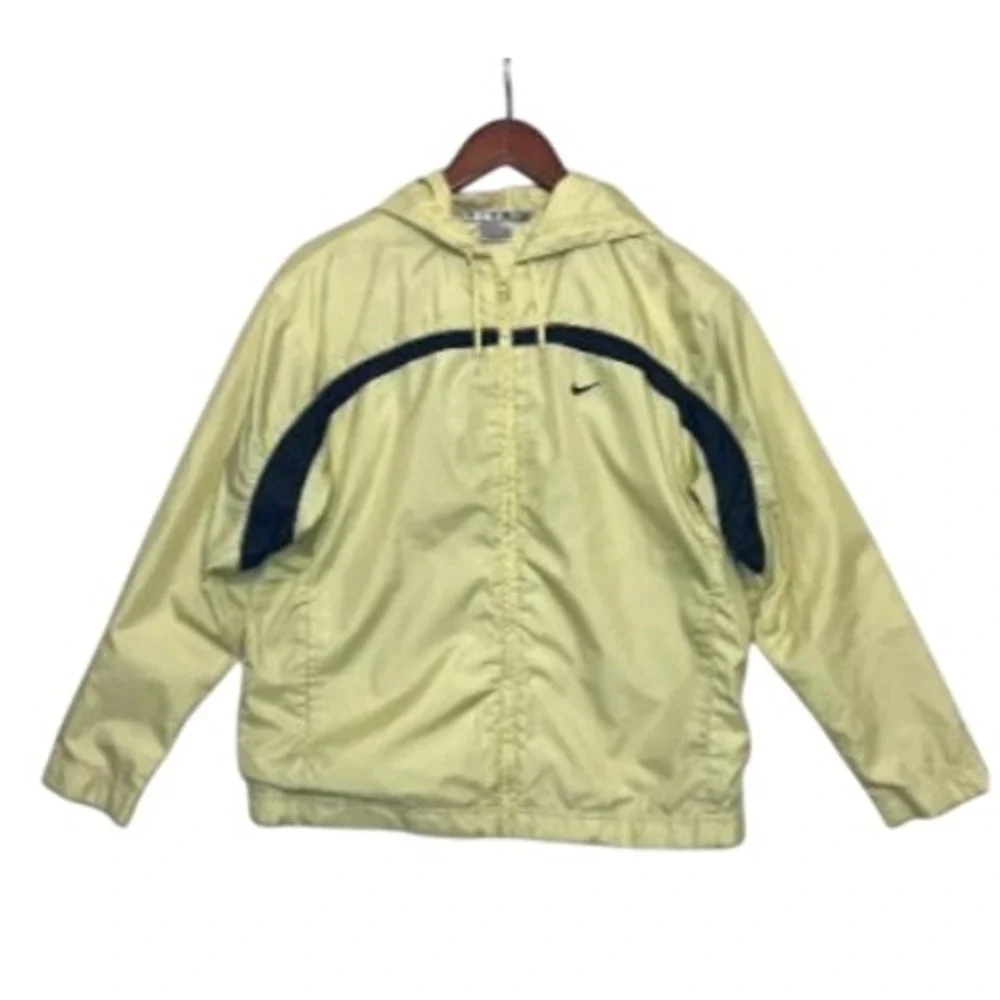Nike Womens Vintage Track Windbreaker Jacket Pale Yellow Black Full Zip Small